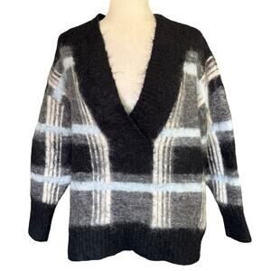 Cos Mohair Blend Vneck Check Sweater Oversized Boxy Cozy Small Black Preppy Prep